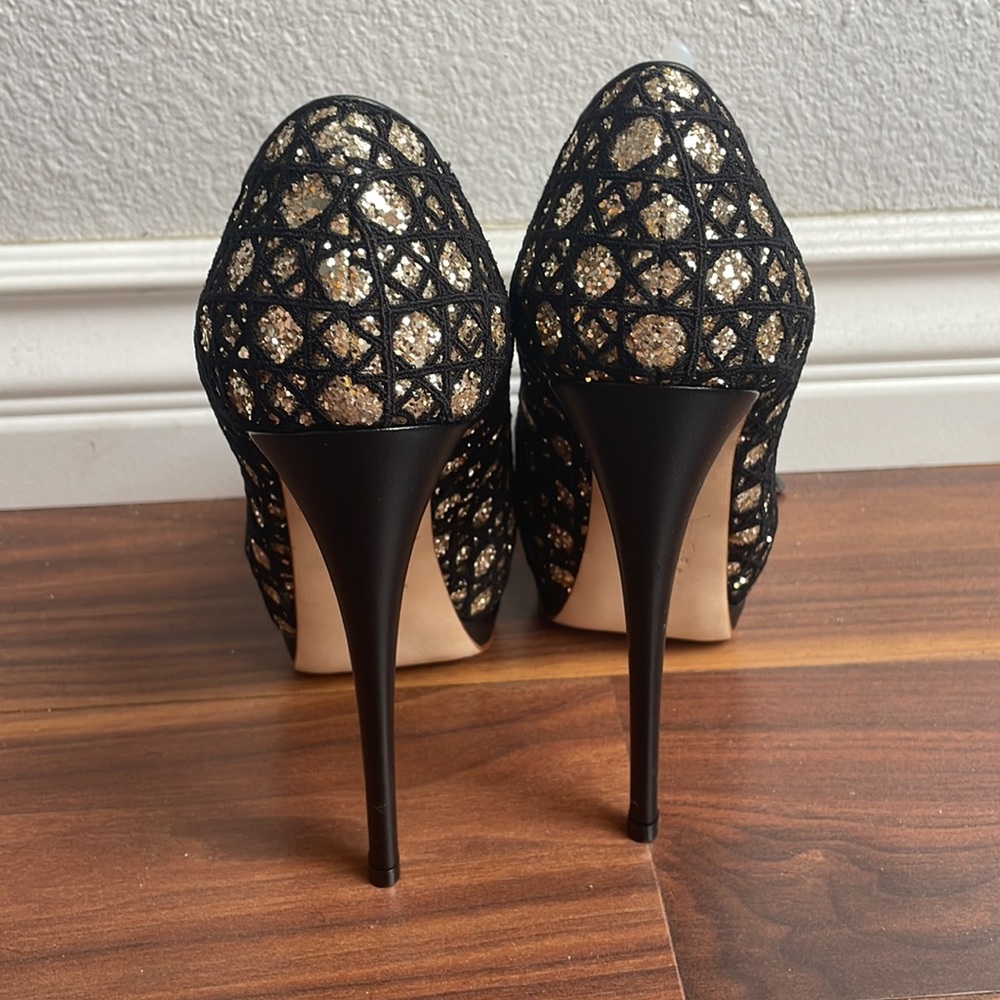 Giuseppe Zanotti Black Sharon Glitter And Lace Peep Toe Platform Pumps Size 37 - Picture 5 of 13